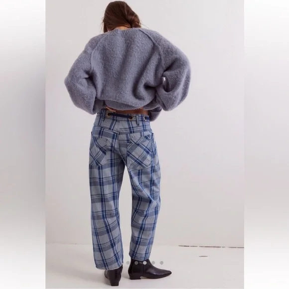 Free People WE THE FREE: Moxie Barrel Low Slung Pull On Jeans In Plaid …NWOT - Picture 4 of 10